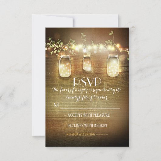 rustikale Maurerkrüge Lichter Hochzeit RSVP-Karten RSVP Karte (Vorderseite)