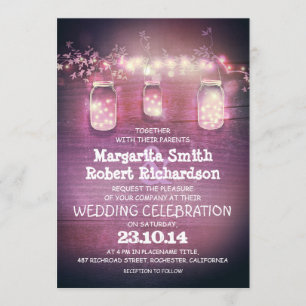 rustikale Maurerkrüge und Lichter Hochzeitseinladu Einladung