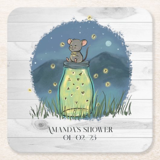 Rustikale Maus Firefly Mason Jar Rechteckiger Pappuntersetzer (Vorderseite)