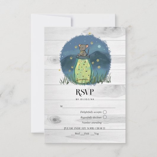 Rustikale Maus Firefly Mason Jar RSVP Karte (Vorderseite)