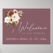 Rustikale Mauve-Pfirsich-Blumen-Script-Hochzeitsta Poster (Vorne)