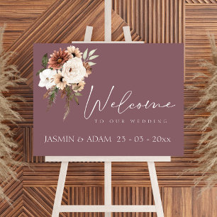 Rustikale Mauve-Pfirsich-Blumen-Script-Hochzeitsta Poster