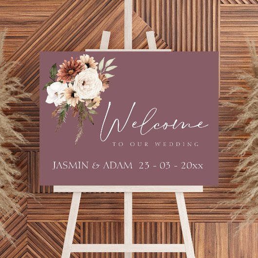 Rustikale Mauve-Pfirsich-Blumen-Script-Hochzeitsta Poster