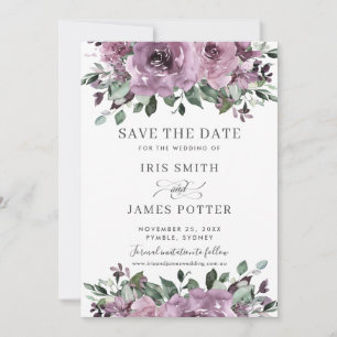Rustikale Mauve-Pflaume-Purple-Blumen-Hochzeit Save The Date