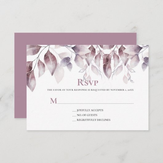 Rustikale Mauve Pink Botanische Hochzeit RSVP Karte (Vorne/Hinten)