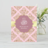 Rustikale Mauve Pink Gold Damask muslimische Hochz Einladung (Stehend Vorderseite)