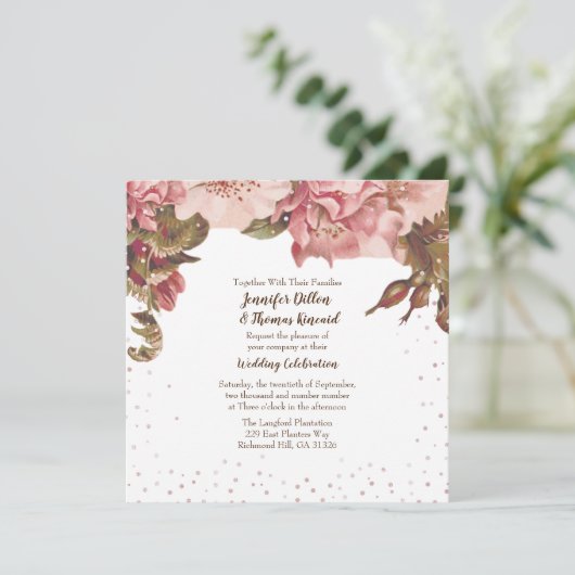 Rustikale Mauve Wedding Einladung (Stehend Vorderseite)