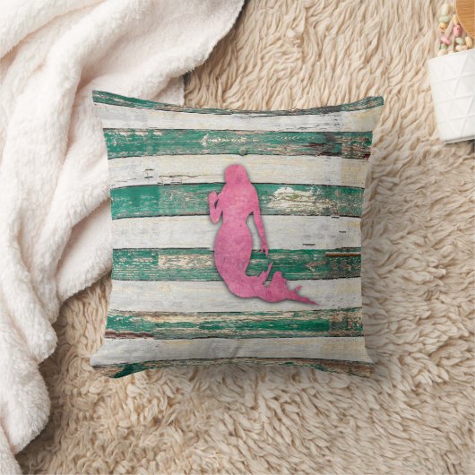 Rustikale Meerjungfrau (Rosa u. Grün) Kissen (Decke)