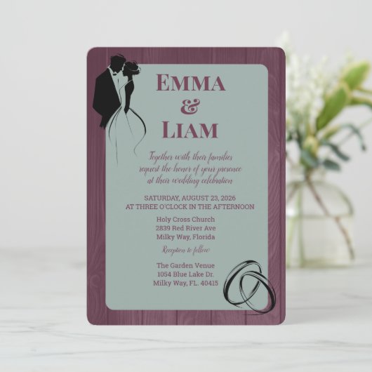 Rustikale Mehrfarbige Silhouette-Hochzeit Einladung (Stehend Vorderseite)