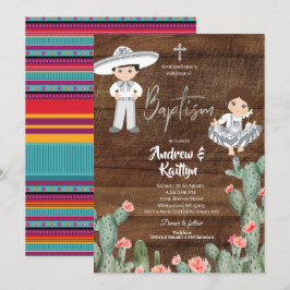 Rustikale mexikanische Silver Charro Boy Girl Twin Einladung