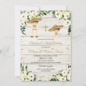 Rustikale mexikanische Twin Boy Baptisse & Dritter Einladung (Vorderseite)