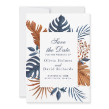 Rustikale Midnight-Blue-Monstera-Hochzeitseinladun
