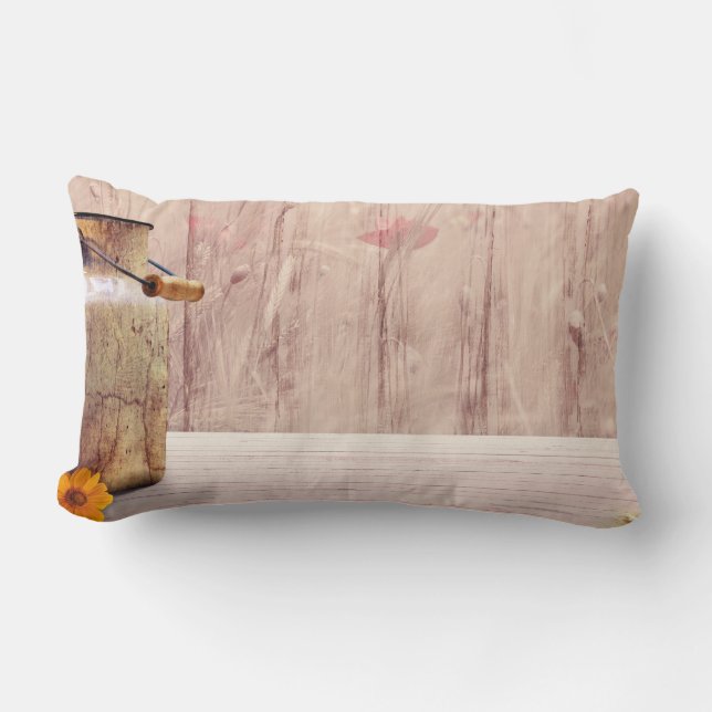 Rustikale Milch kann auf Holz landen Lendenkissen (Vorderseite)