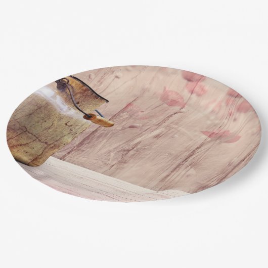 Rustikale Milch kann auf Holz landen Pappteller (Schrägansicht)