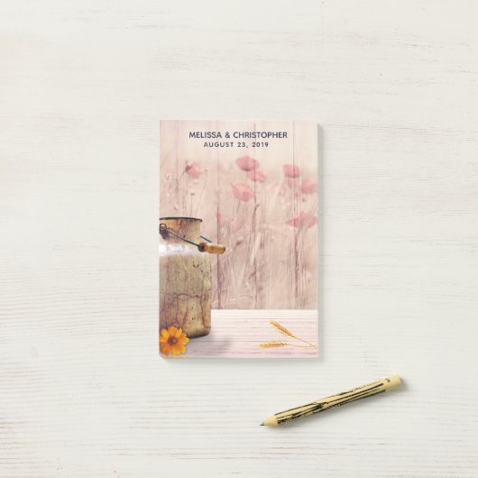 Rustikale Milch kann Hochzeit Post-it Klebezettel (Auf Schreibtisch)