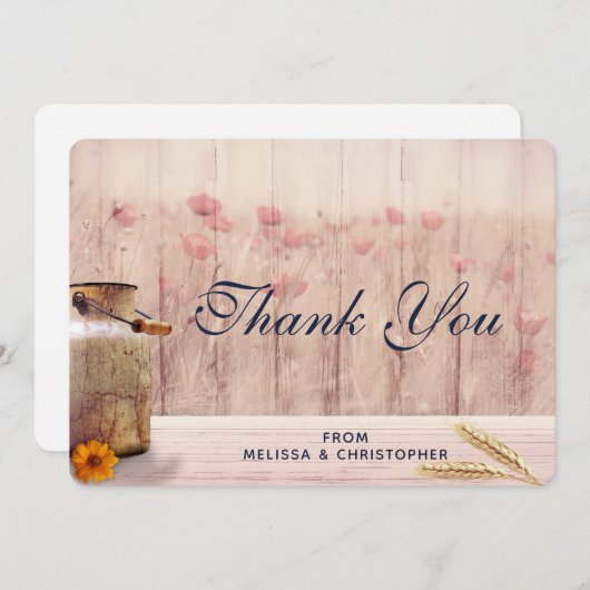 Rustikale Milchdose mit Weizen und Blume Hochzeit Dankeskarte (Vorne/Hinten)