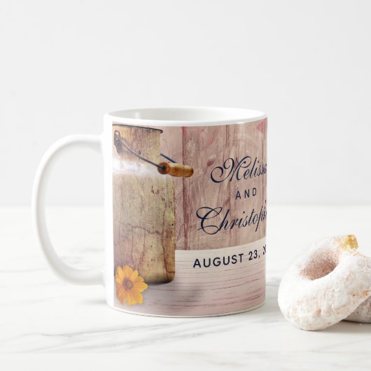 Rustikale Milchdose mit Weizen und Blume Hochzeit Kaffeetasse (Mit Donut)