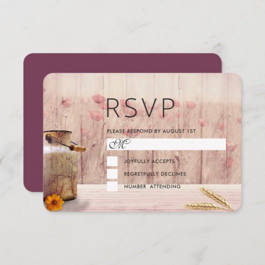 Rustikale Milchdose mit Weizen und Blume Hochzeit RSVP Karte (Vorne/Hinten)