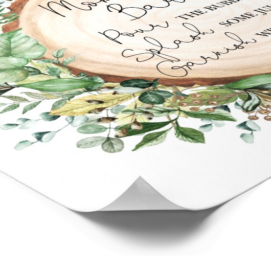 Rustikale Mimosa Mama-osa Bar Greenery Kinderdusch Poster (Ecke)