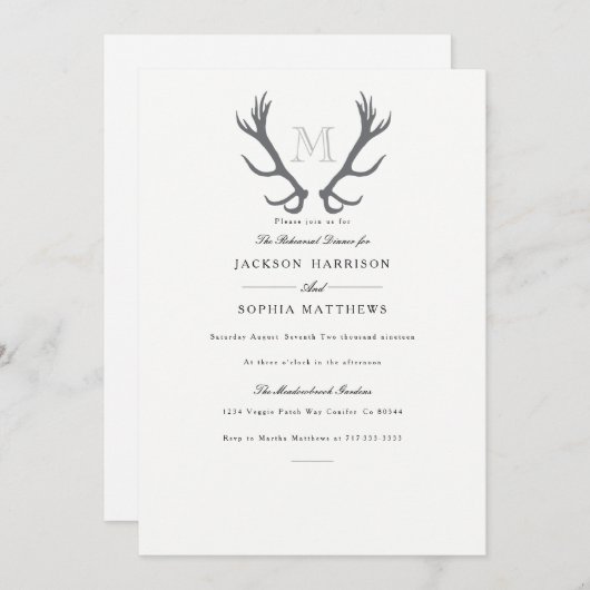 Rustikale Minimal-Antler & Einladung zur Hochzeit (Vorne/Hinten)