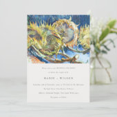 Rustikale Minimal Blue Yellow Sunflower Wedding Einladung (Stehend Vorderseite)