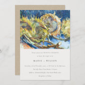 Rustikale Minimal Blue Yellow Sunflower Wedding Einladung (Vorne/Hinten)