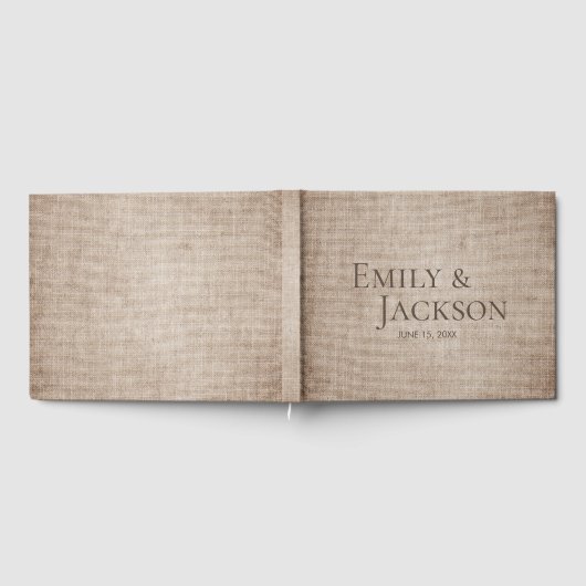 Rustikale Minimal Brown Burlap Linen Wedding Gästebuch (Voll)