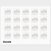 Rustikale Minimal Elegante Braun Sketch Hochzeit Quadratischer Aufkleber (Blatt)