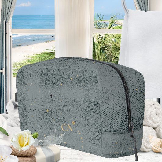 Rustikale Minimal-Monogram Black Gold Reise Waschbeutel