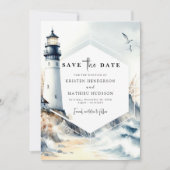 Rustikale Minimal Ocean Lighthouse Hochzeit Save The Date (Vorderseite)