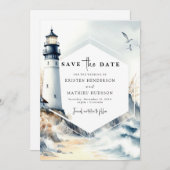 Rustikale Minimal Ocean Lighthouse Hochzeit Save The Date (Vorne/Hinten)