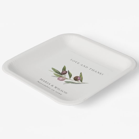 Rustikale Minimal Olive Branch Foliage dank Hochze Pappteller (Gewinkelt)