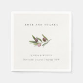 Rustikale Minimal Olive Branch Foliage dank Hochze Serviette (Vorderseite)