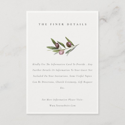 Rustikale Minimal Olive Branch Foliage Hochzeit De Begleitkarte (Vorderseite)