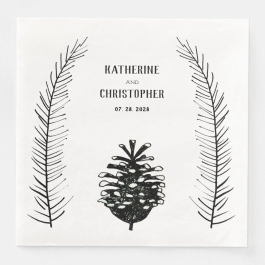 Rustikale, Minimalistisch Gezeichnet Kiefernfadenb Serviette (Vorderseite)