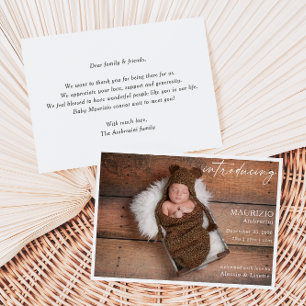 Rustikale minimalistische Baby-Foto-Ankündigungska Einladung