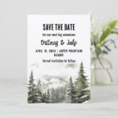 Rustikale Minimalistische Bergkiefer Save the Date Einladung (Stehend Vorderseite)