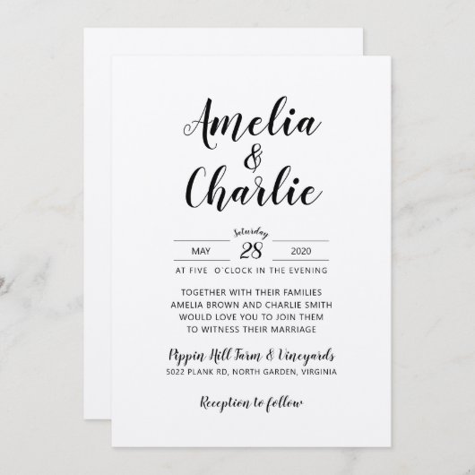 Rustikale Minimalistische Einladung zur Hochzeit (Vorne/Hinten)