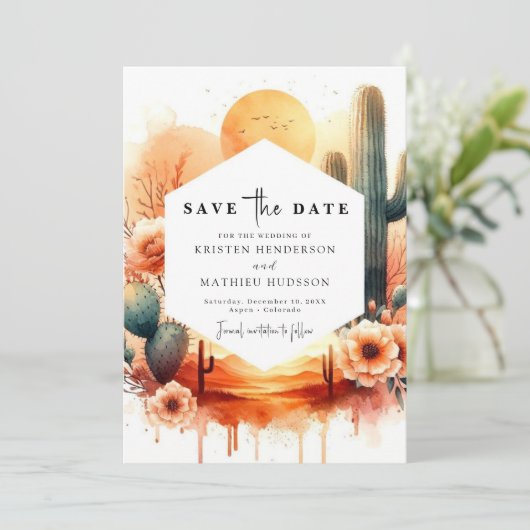 Rustikale Minimalistische Kakteen Wedding Save The Date (Stehend Vorderseite)