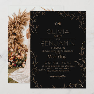 Rustikale minimalistische schwarze Goldhochzeit Einladung