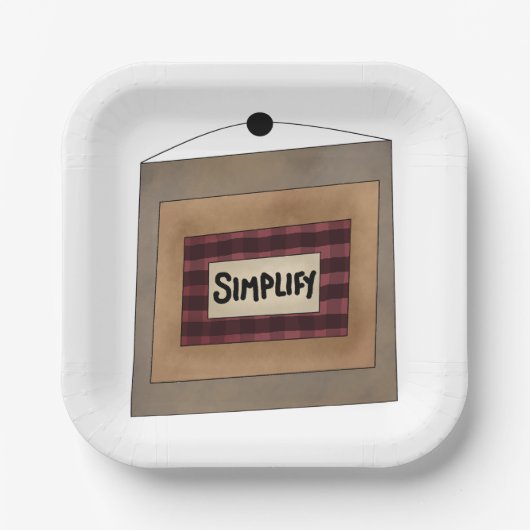 Rustikale Minimalistische Simplify-Wort-Kunst Pappteller (Vorderseite)