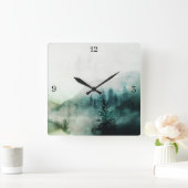 Rustikale Minimalistische Waldlandschaften Quadratische Wanduhr (Zuhause)