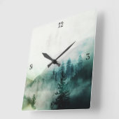 Rustikale Minimalistische Waldlandschaften Quadratische Wanduhr (Winkel)