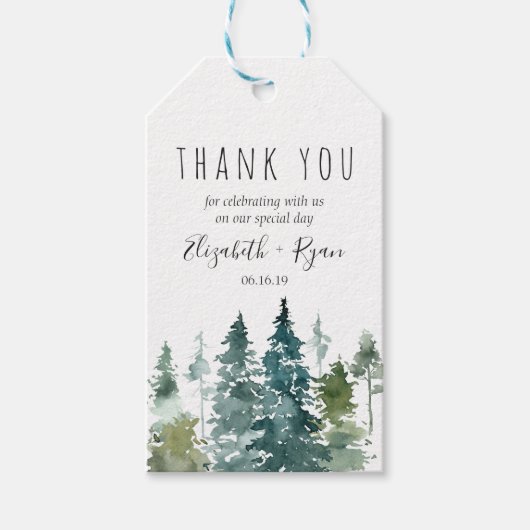 Rustikale Minimalistische Wasserfarben-Pinien Hoch Geschenkanhänger (Vorderseite)