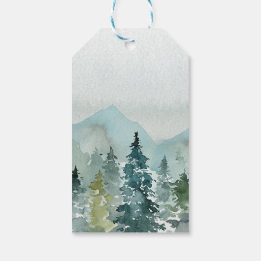 Rustikale Minimalistische Wasserfarben-Pinien Hoch Geschenkanhänger (Rückseite)