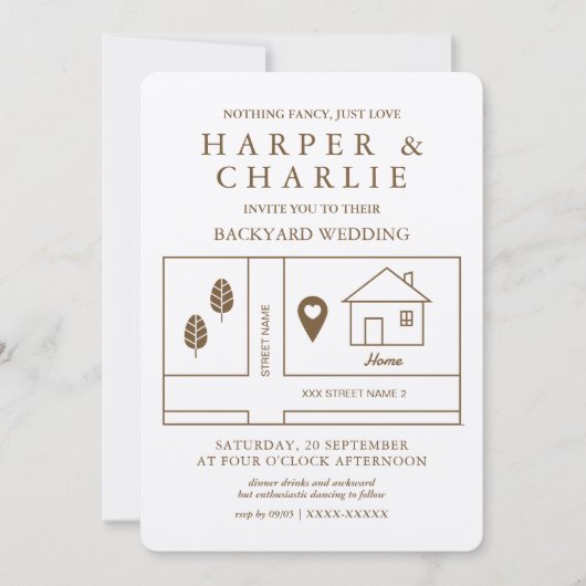 Rustikale Minimalkarte Backyard Wedding Einladung (Vorderseite)