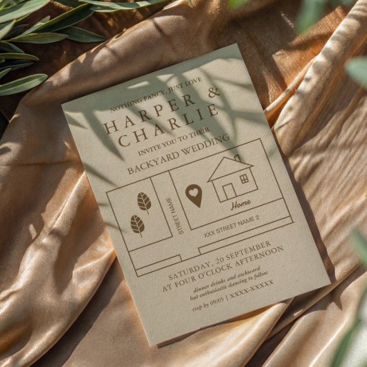 Rustikale Minimalkarte Backyard Wedding Einladung