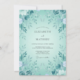 Rustikale Minze-Aqua-Blatt-Hochzeit Einladung