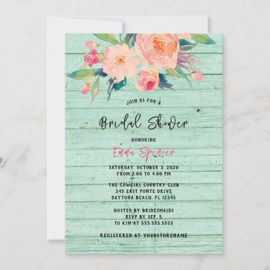 Rustikale Minze Grünholz Aquarell Flora Einladung (Vorderseite)