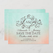 Rustikale Minze und Pfirsich Save the Date Bohemis Ankündigungspostkarte (Vorne/Hinten)